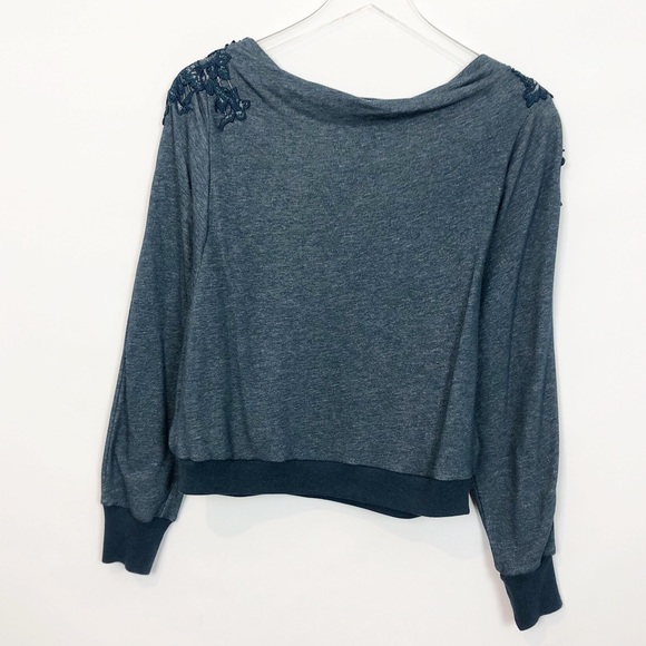 Meadow Rue Bria Lace Back Pullover Teal Silver XS - Picture 3 of 8